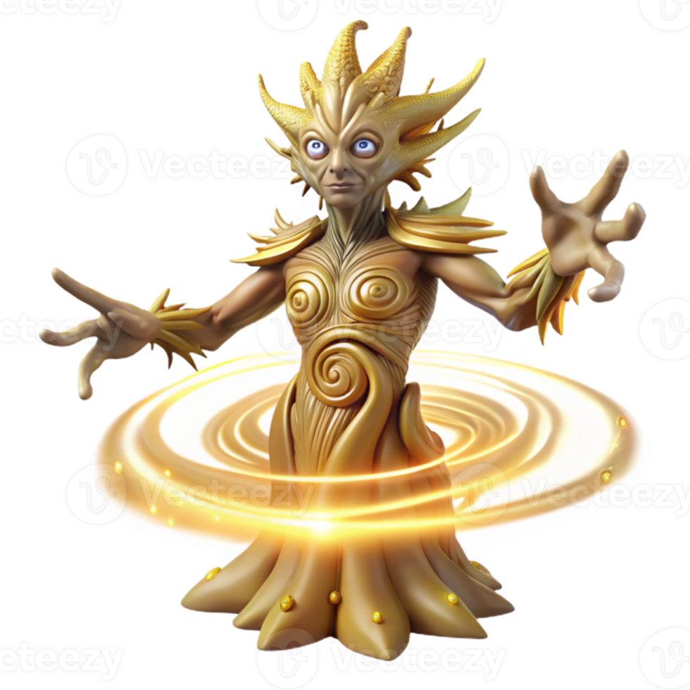 stunning artistic impressive abstract A colossal, ancient tree spirit with bark made of woven starlight and leaves of pure gold, reaching towards a swirling vortex of celestial energy.... png
