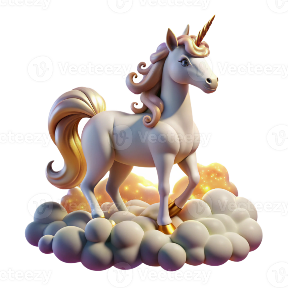 dramatic traditional stunning rustic A graceful unicorn with a coat of pearlescent white and a horn of twisted gold, standing on a cloud of stardust, bathed in the warm light of a double sunset.... png