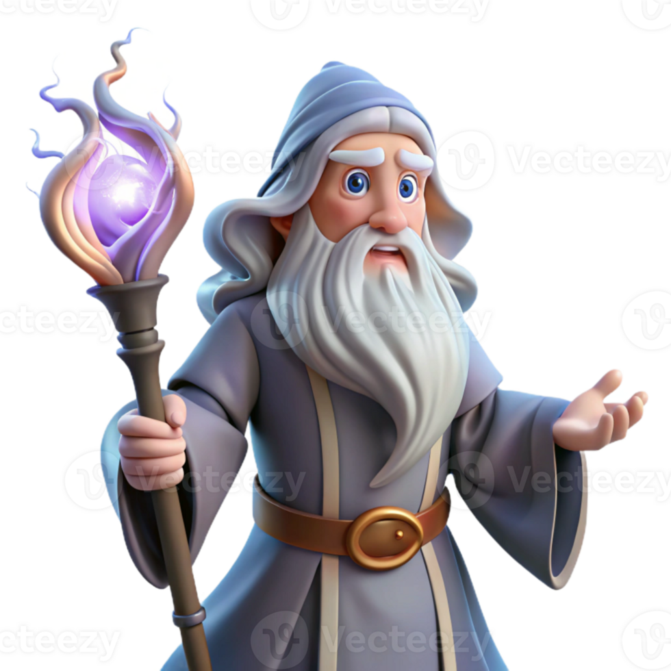 stunning contemporary beautiful vintage A wise old wizard with a long white beard and a staff of twisted oak, casting a spell of swirling arcane energy, illuminated by the ethereal glow of magic... png