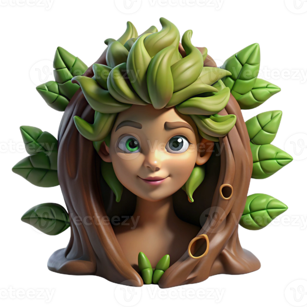 dramatic rustic elegant abstract A playful dryad with skin of living bark and hair of trailing vines, emerging from a hollow tree, illuminated by dappled sunlight filtering through the leaves.... png