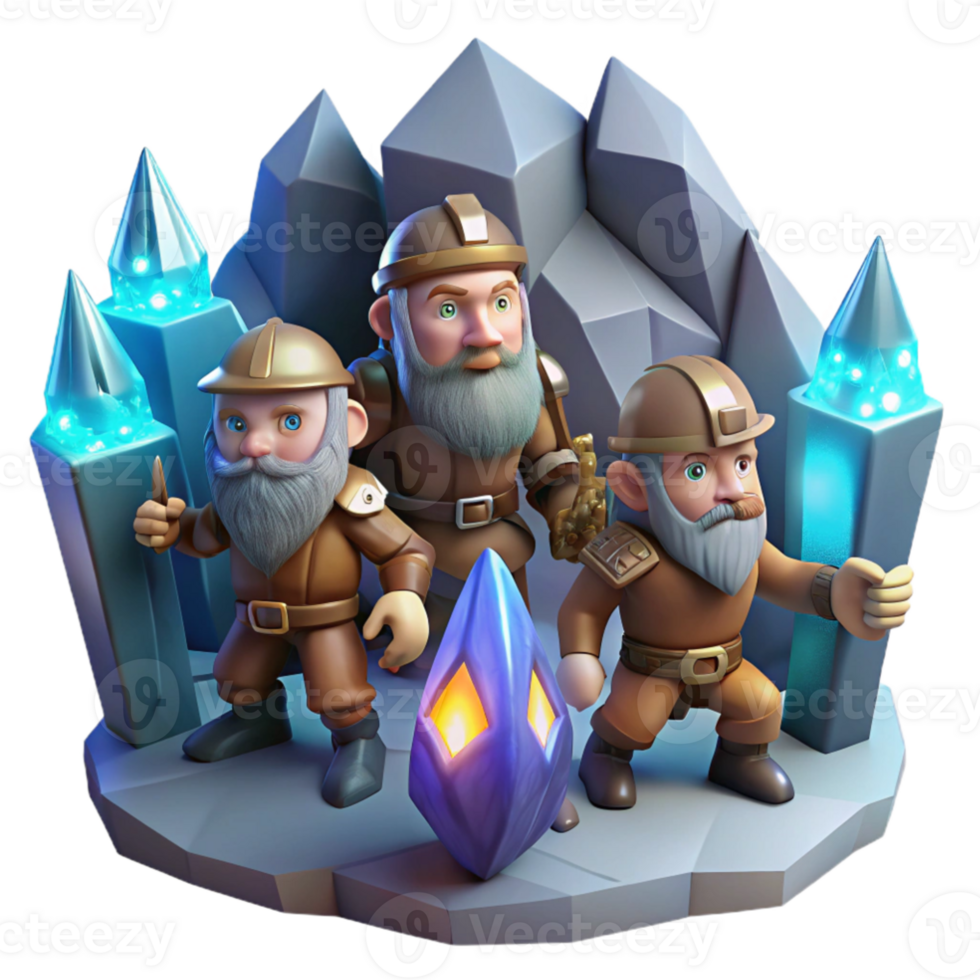beautiful traditional stunning rustic A group of adventurous dwarves, clad in leather and steel, exploring a crystal cave illuminated by glowing geodes.... png