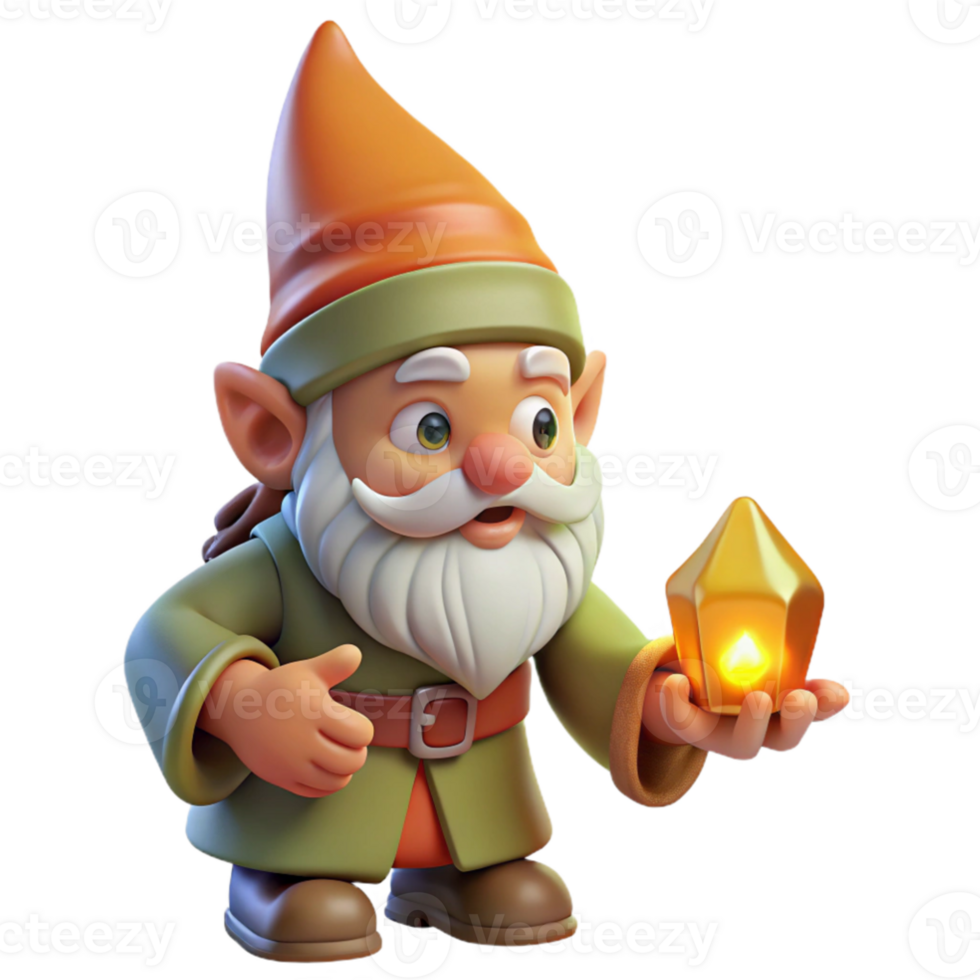 extraordinary traditional magnificent classic A curious gnome, examining a glowing, magical artifact in a dusty, forgotten library. Realistic style, warm, candlelight high resolution 4K png