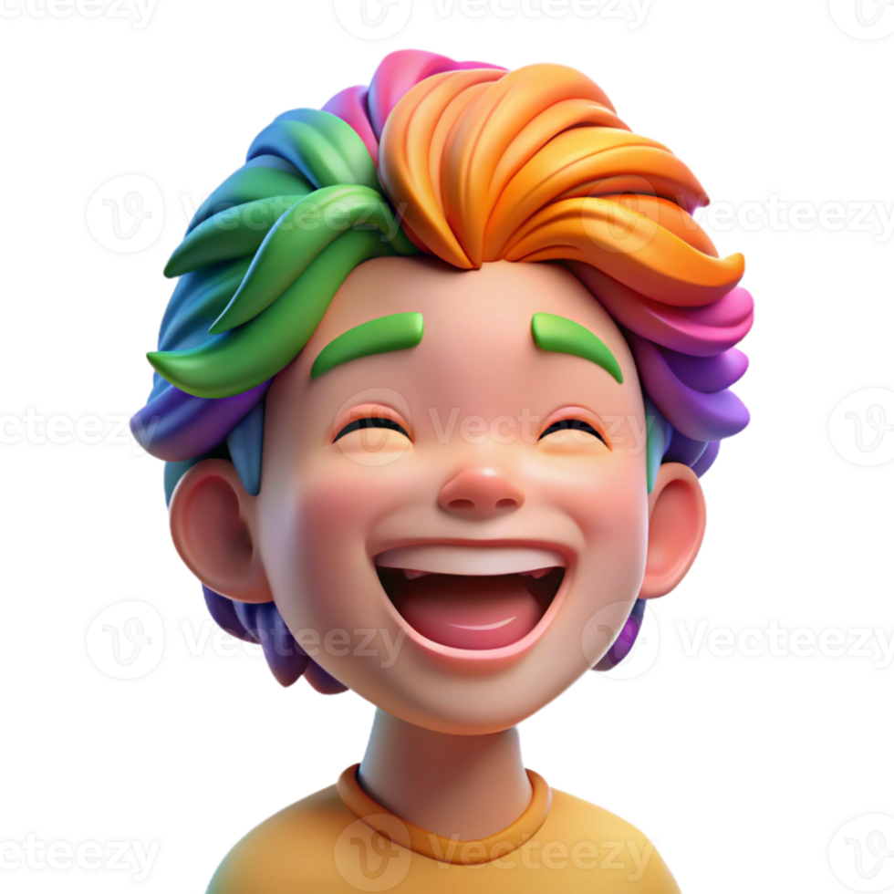 beautiful abstract wonderful modern Portrait of a laughing child with vibrant, rainbow-colored hair, dappled sunlight filtering through leaves, Impressionist style genuine premium png