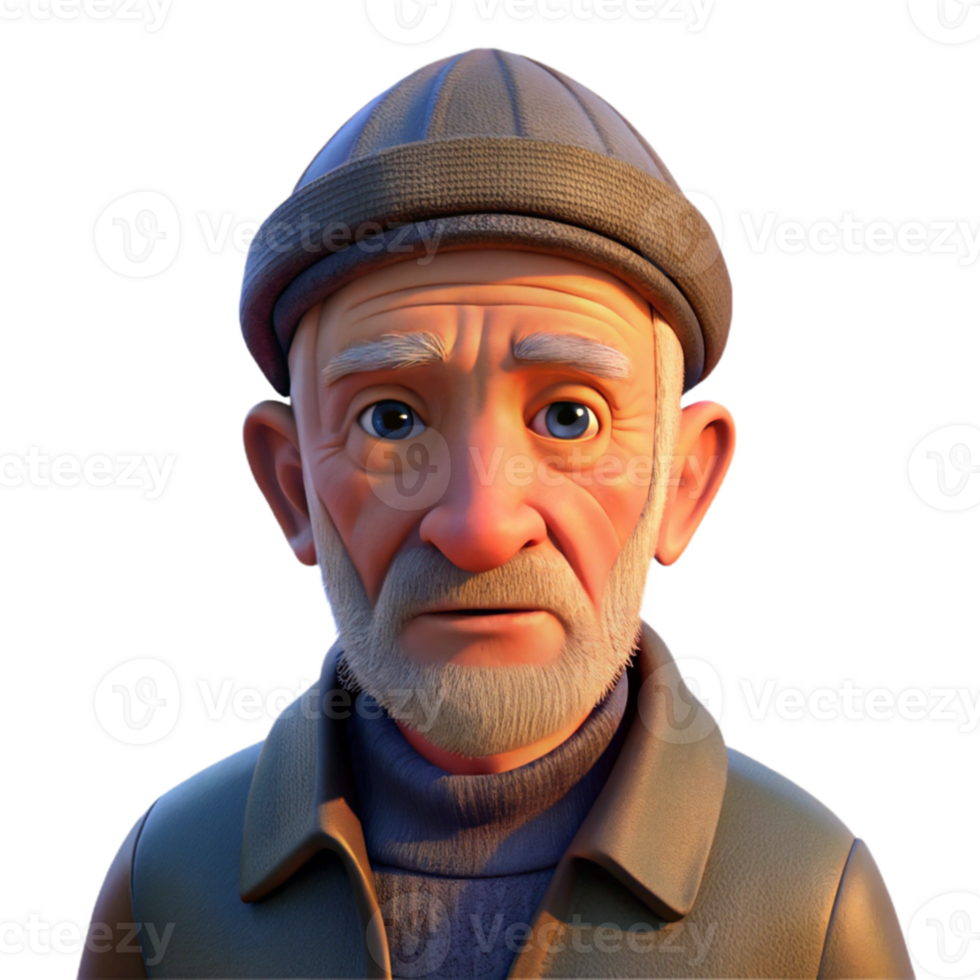 elegant creative wonderful classic Portrait of a weary, old fisherman with weathered skin and deep wrinkles, lit by the warm glow of a setting sun, realistic style genuine original png