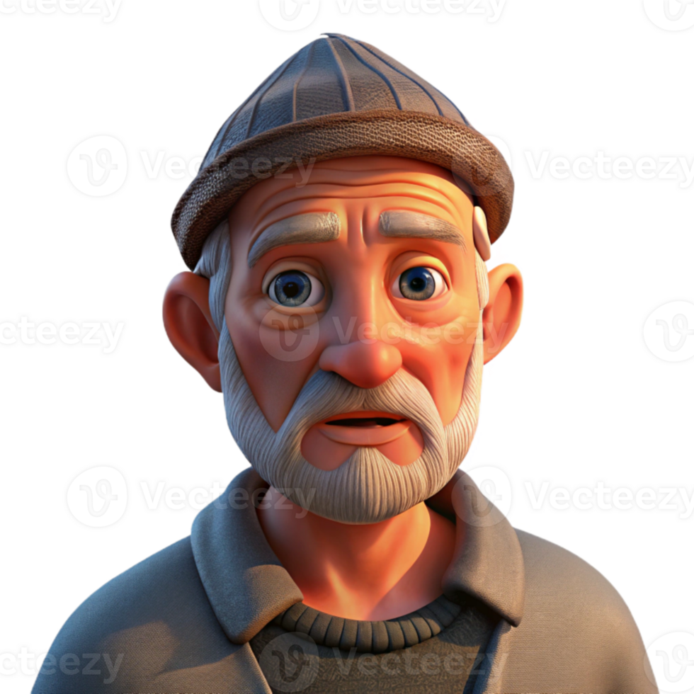 dramatic rustic vibrant creative Portrait of a weary, old fisherman with weathered skin and deep wrinkles, lit by the warm glow of a setting sun, realistic style high quality premium png