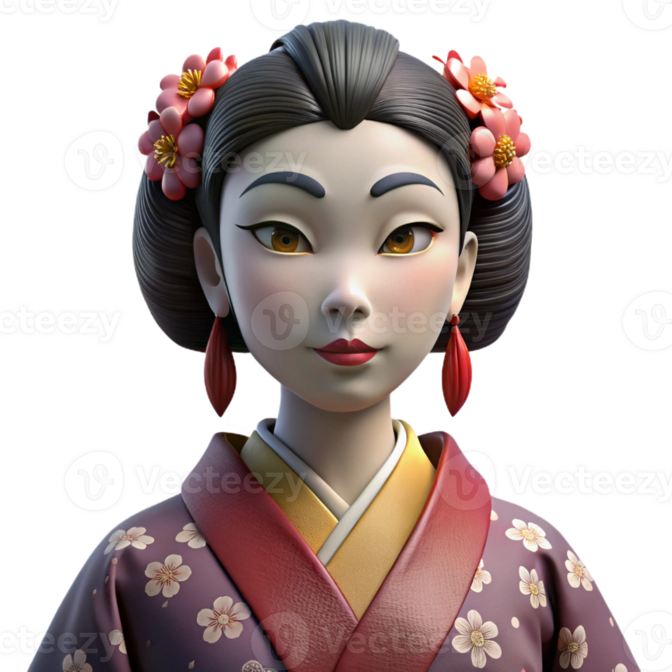 dramatic classic beautiful traditional A melancholic geisha with elaborate makeup and a floral kimono, soft, diffused lighting, traditional Japanese style high resolution high quality png
