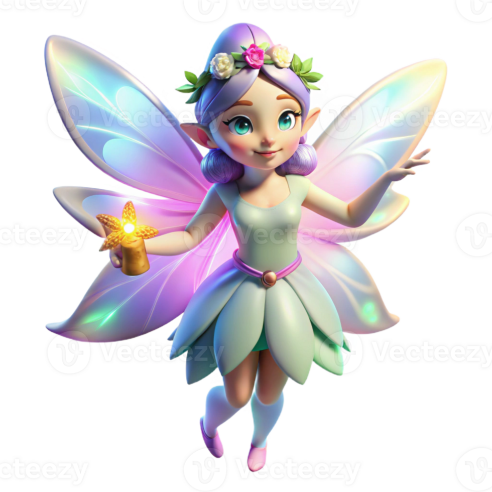 stunning traditional elegant traditional A delicate fairy with iridescent wings and glowing flower crown, soft, magical lighting, fantasy art style premium original png
