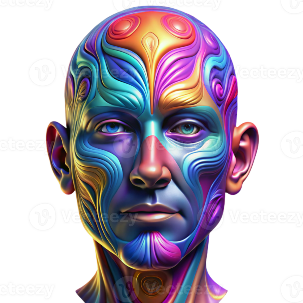 magnificent creative magnificent traditional A psychedelic portrait of a human face morphing into a kaleidoscope of colors, vibrant, swirling lighting, psychedelic art style authentic professional png