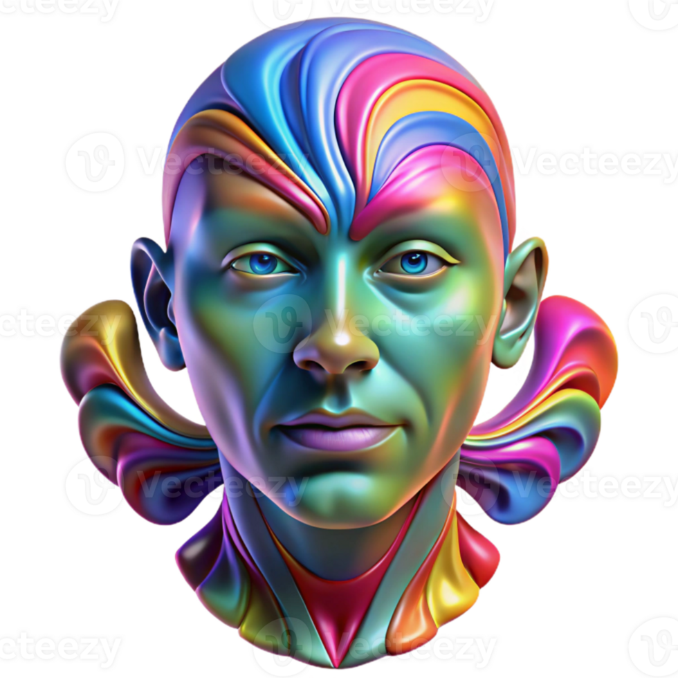 wonderful minimalist vibrant contemporary A psychedelic portrait of a human face morphing into a kaleidoscope of colors, vibrant, swirling lighting, psychedelic art style authentic original png