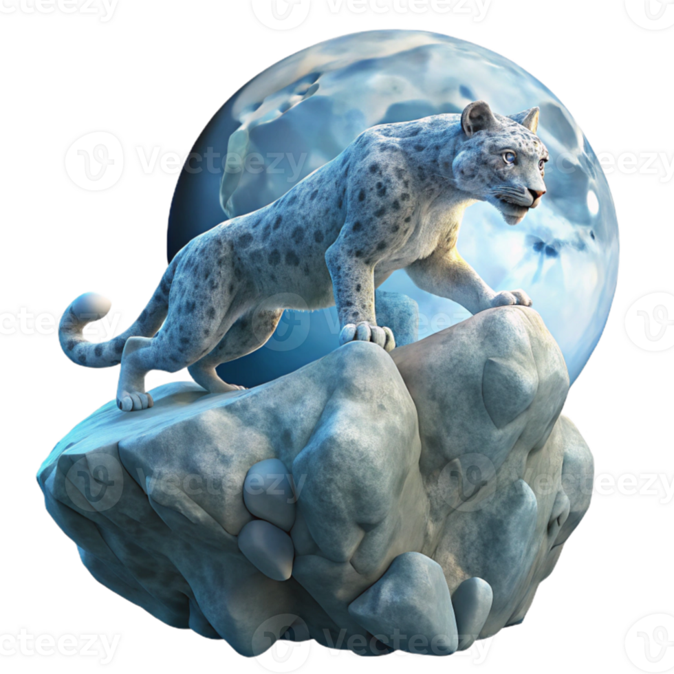 wonderful classic vibrant modern A majestic snow leopard leaping across a jagged, icy cliff face, illuminated by the ethereal glow of a full moon, rendered in a hyperrealistic style detailed exclusive png