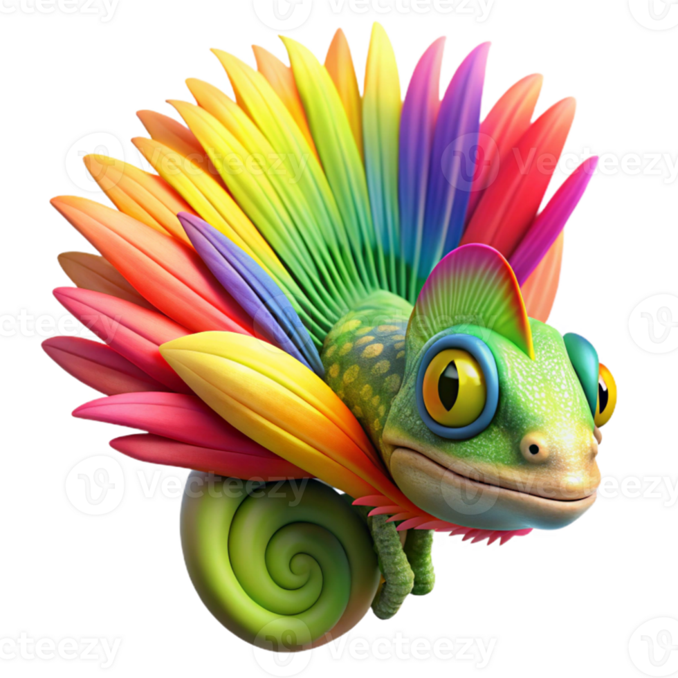 vibrant classic dramatic contemporary A vibrant chameleon camouflaged against a rainbow lorikeet's feathers, macro photography style, brightly lit original premium png
