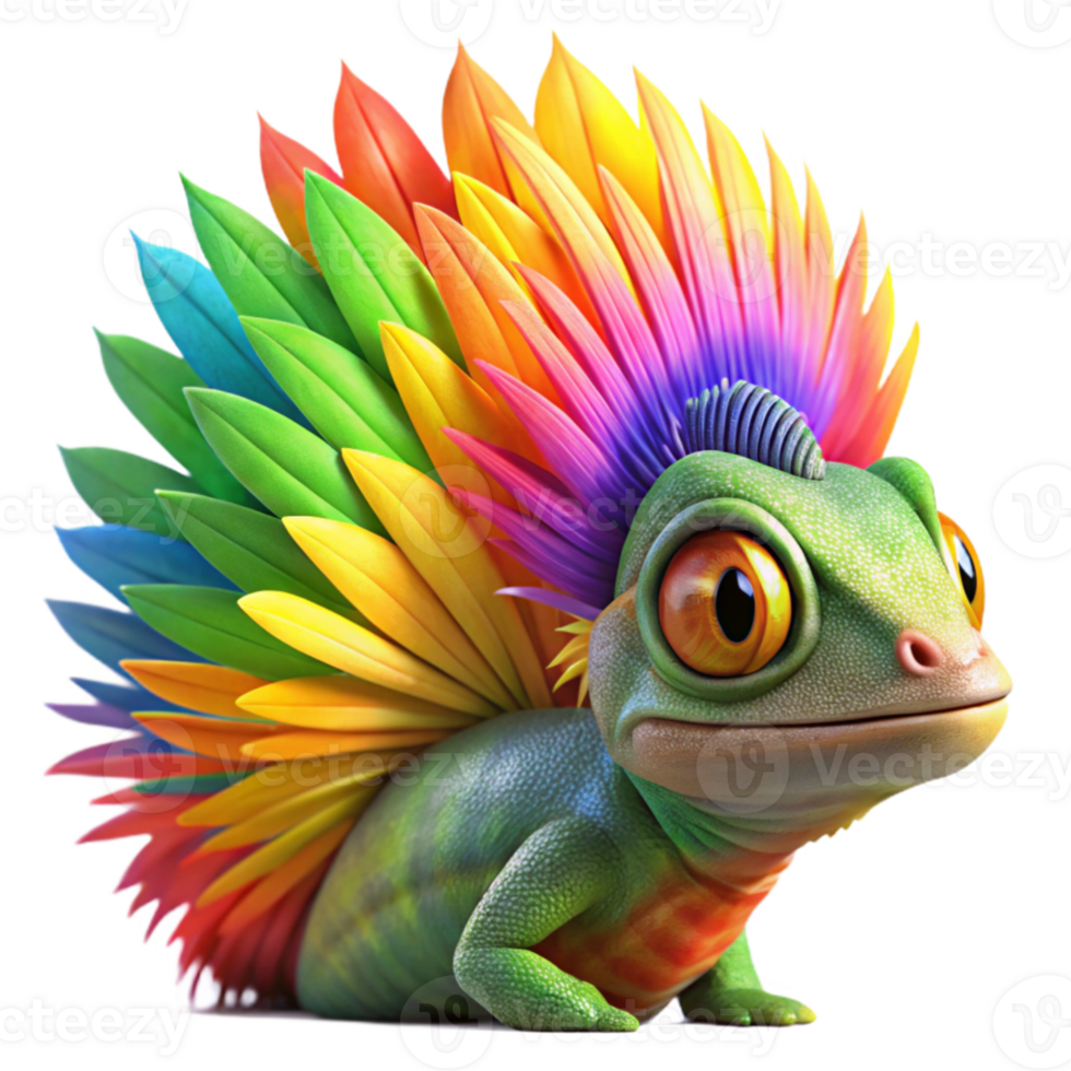 extraordinary creative vibrant contemporary A vibrant chameleon camouflaged against a rainbow lorikeet's feathers, macro photography style, brightly lit authentic high quality png