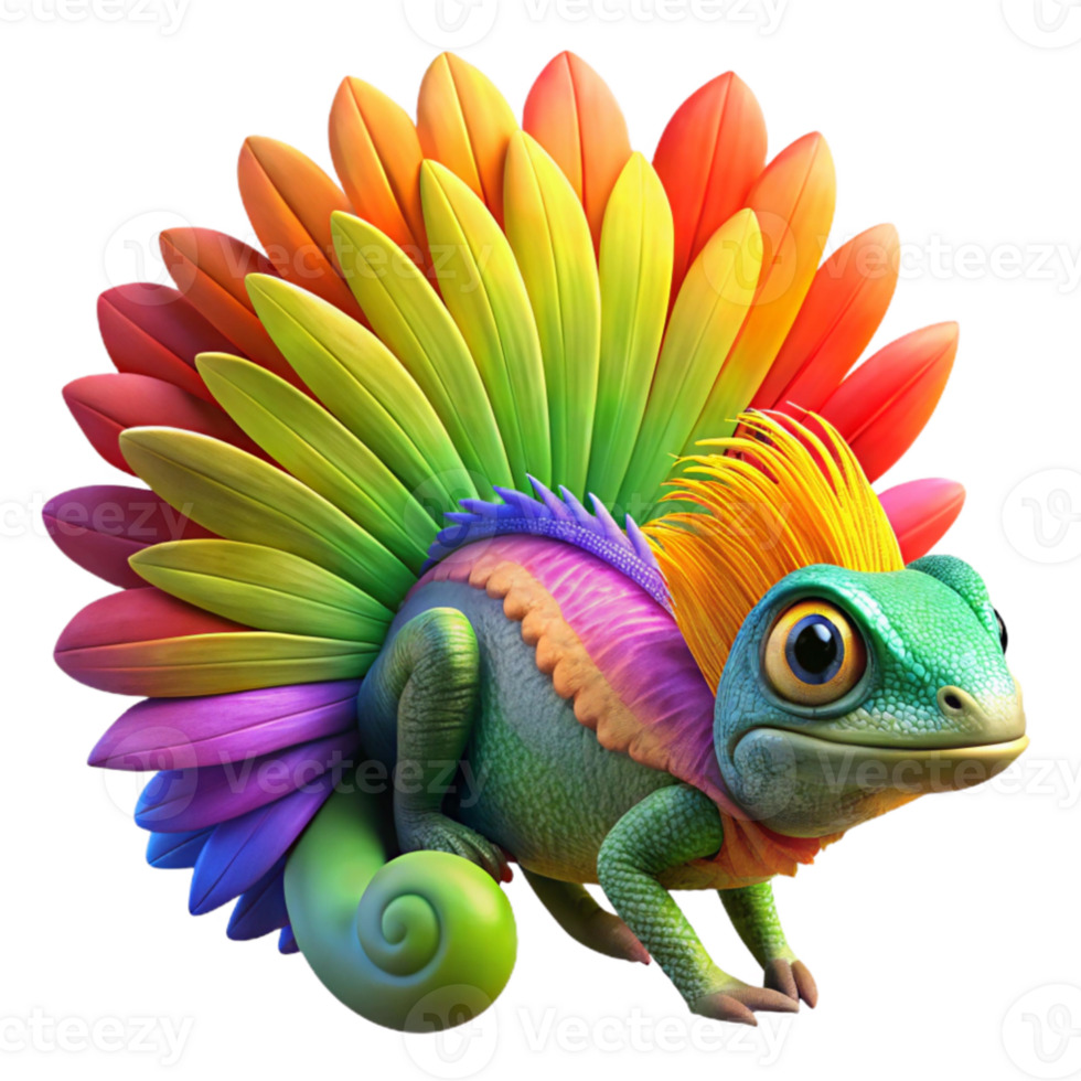 impressive creative magnificent vintage A vibrant chameleon camouflaged against a rainbow lorikeet's feathers, macro photography style, brightly lit exclusive detailed png