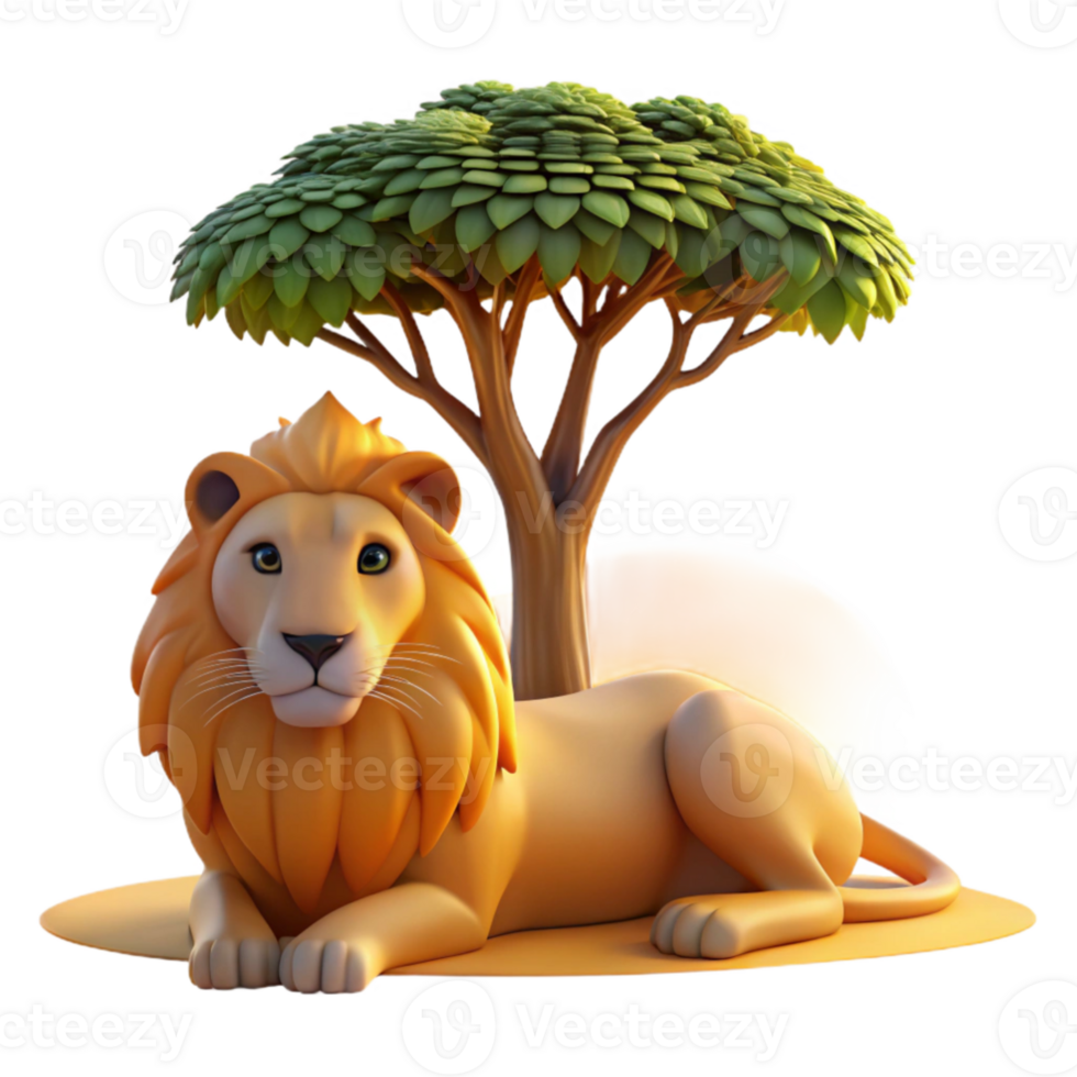 elegant traditional beautiful traditional A regal lion pride resting beneath the shade of an acacia tree on the African savanna, warm, golden hour lighting, photorealistic style premium 4K png