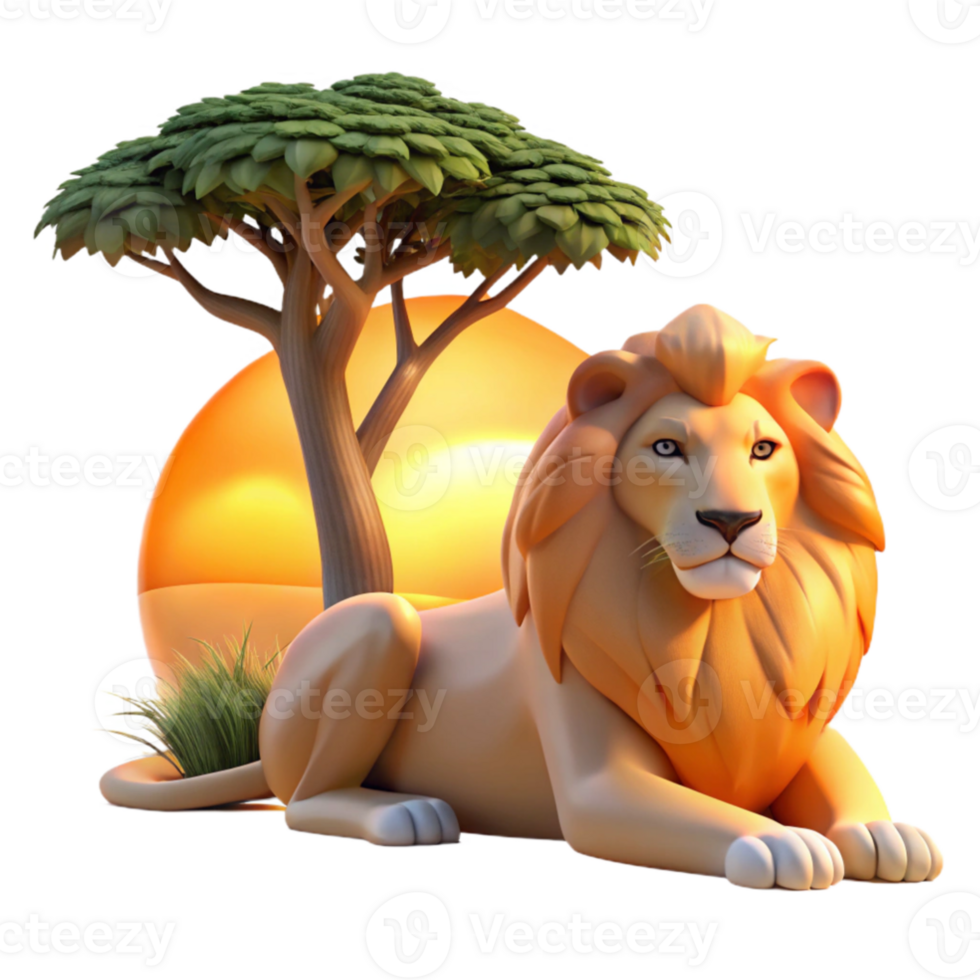 magnificent minimalist elegant classic A regal lion pride resting beneath the shade of an acacia tree on the African savanna, warm, golden hour lighting, photorealistic style detailed detailed png