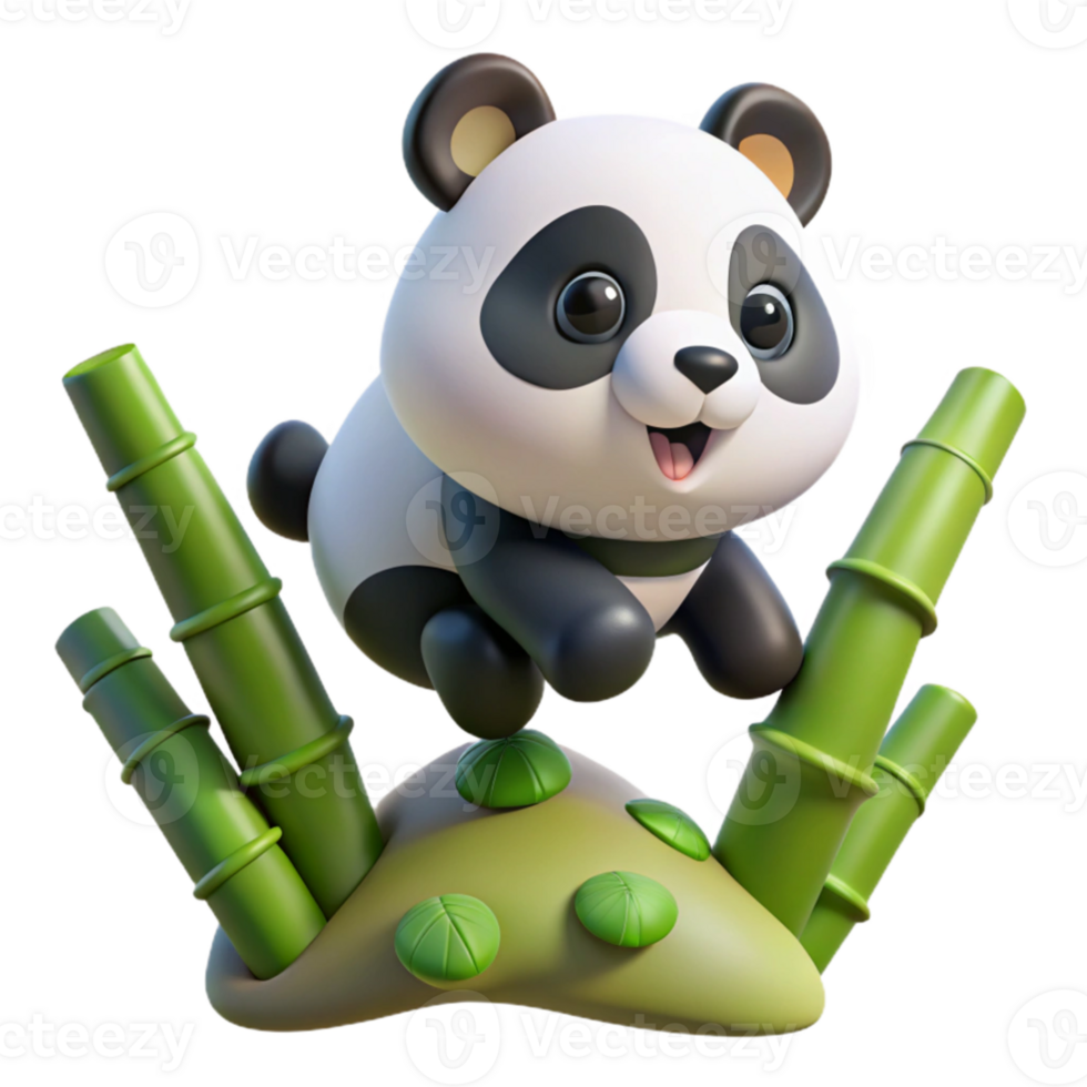extraordinary classic stunning contemporary A playful panda cub tumbling down a bamboo-covered hillside, soft, diffused lighting, cartoon style detailed genuine png