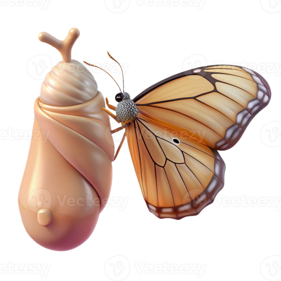 serene rustic vibrant modern A delicate butterfly emerging from its chrysalis, soft, diffused lighting, macro photography style genuine original png