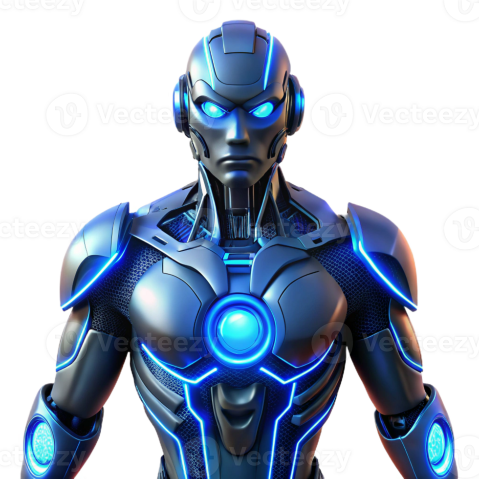 impressive abstract vibrant rustic A cyborg with glowing blue circuitry and intricate mechanical limbs, dramatic backlighting, dark and moody style 4K genuine png
