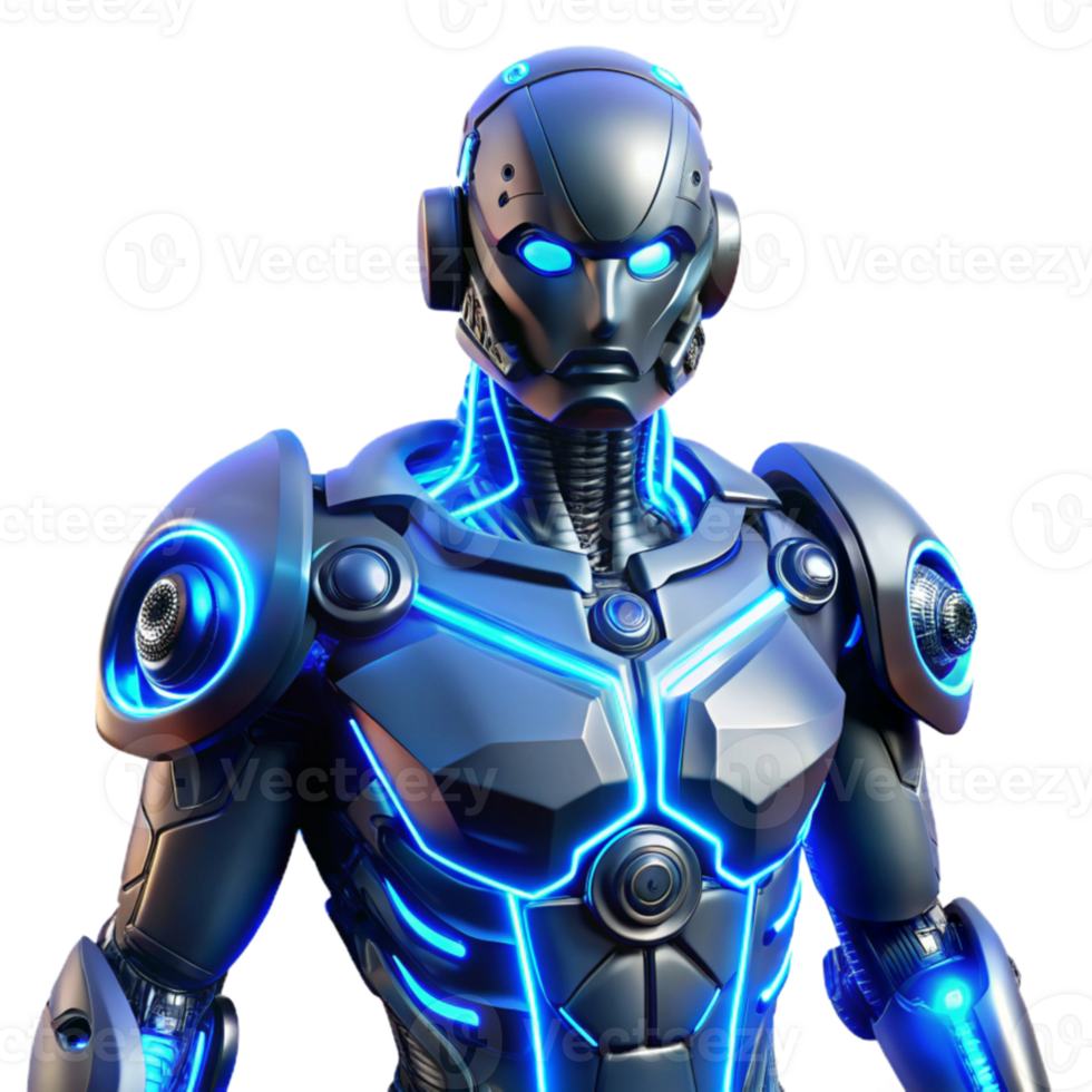 beautiful classic vibrant abstract A cyborg with glowing blue circuitry and intricate mechanical limbs, dramatic backlighting, dark and moody style 4K detailed png