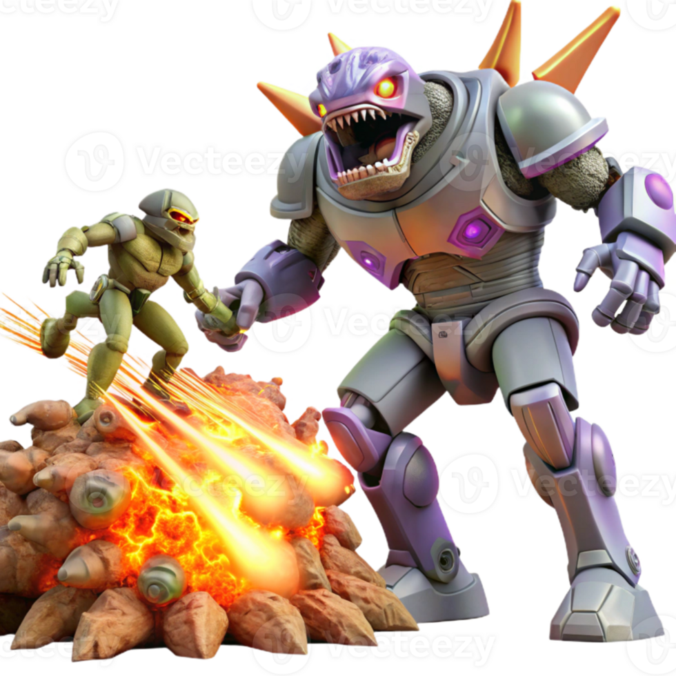 stunning artistic serene contemporary A giant robot battling a colossal alien creature, explosions and laser fire, dramatic and intense style premium 4K png