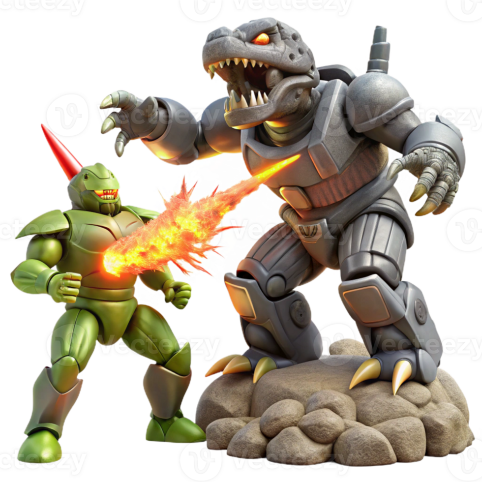 magnificent minimalist impressive artistic A giant robot battling a colossal alien creature, explosions and laser fire, dramatic and intense style high quality authentic png