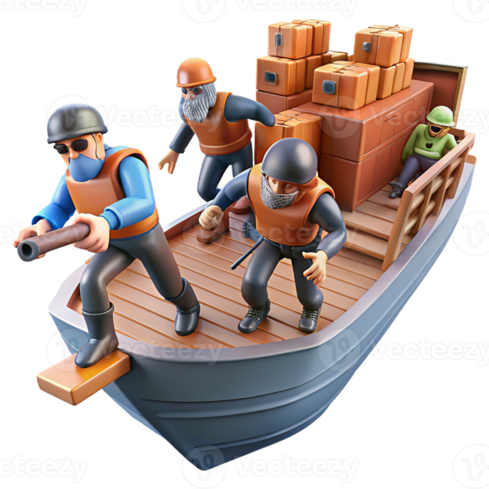 impressive minimalist beautiful artistic A group of space pirates boarding a cargo ship, dynamic action scene, dramatic lighting, gritty and realistic style authentic original png