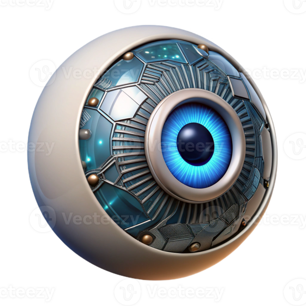 extraordinary artistic vibrant creative A close-up of a cyborg eye with intricate circuitry, sharp focus, metallic and detailed style high resolution genuine png