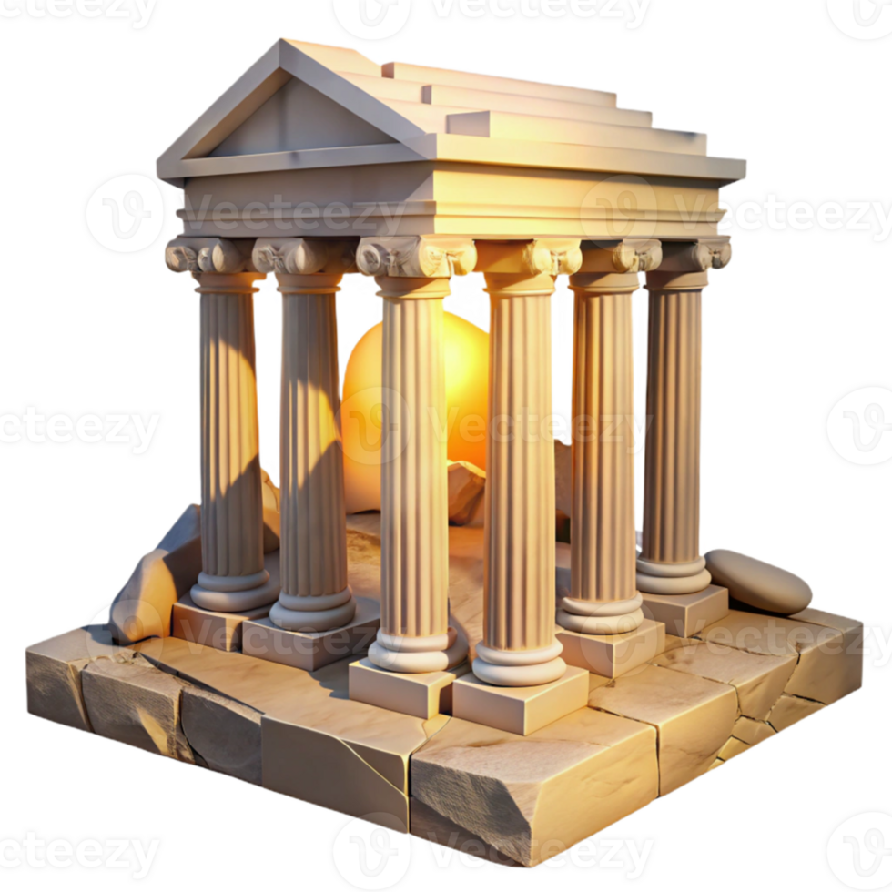 stunning vintage stunning vintage An ancient Greek temple, crumbling marble columns, sun-drenched, warm golden light, Mediterranean landscape visible through the ruins, hyperrealistic details,... png