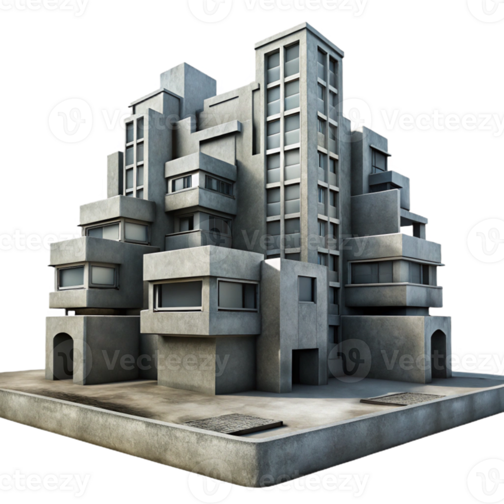 stunning minimalist serene contemporary A Brutalist concrete apartment complex, overcast sky, stark shadows, repetitive geometric forms, dystopian atmosphere, monochrome palette, cinematic... png