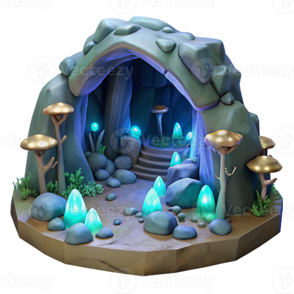 wonderful creative beautiful contemporary A subterranean cavern transformed into a living space, bioluminescent fungi lighting the space, organic architecture, ethereal glow, fantasy setting,... png