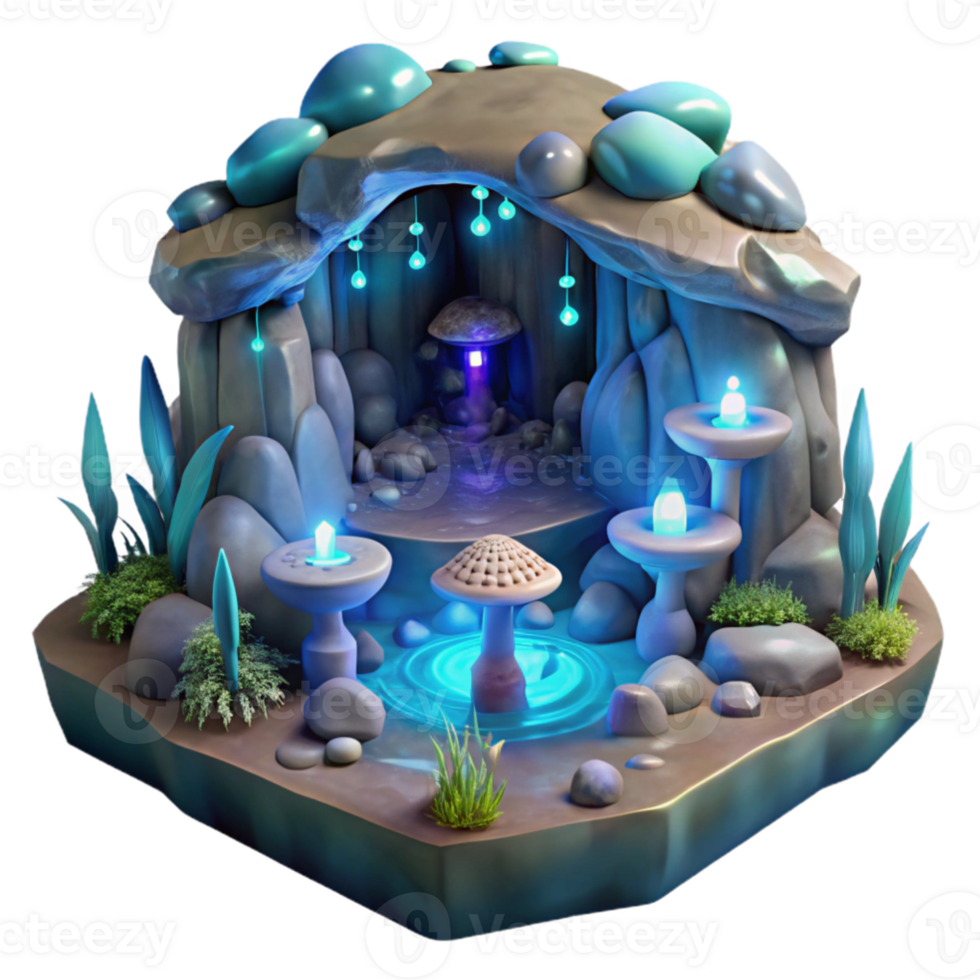 wonderful creative elegant abstract A subterranean cavern transformed into a living space, bioluminescent fungi lighting the space, organic architecture, ethereal glow, fantasy setting, detailed... png