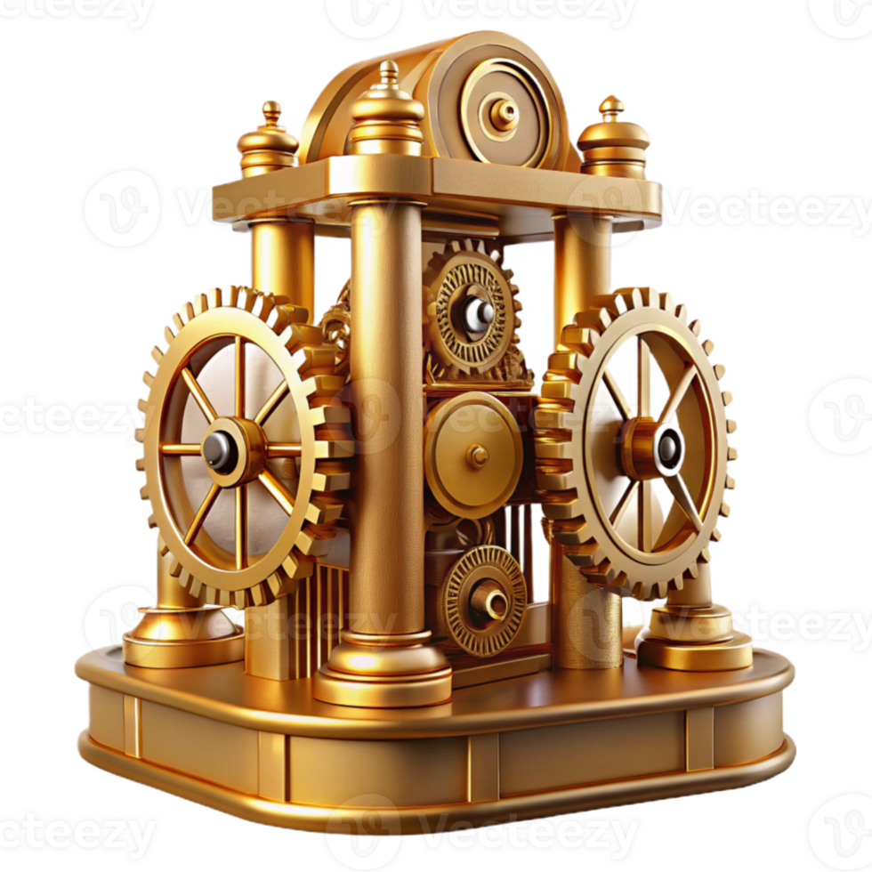 vibrant abstract serene minimalist An intricate clockwork tower, gears and mechanisms visible, steampunk aesthetic, warm golden lighting, intricate details, high contrast, photorealistic authentic... png