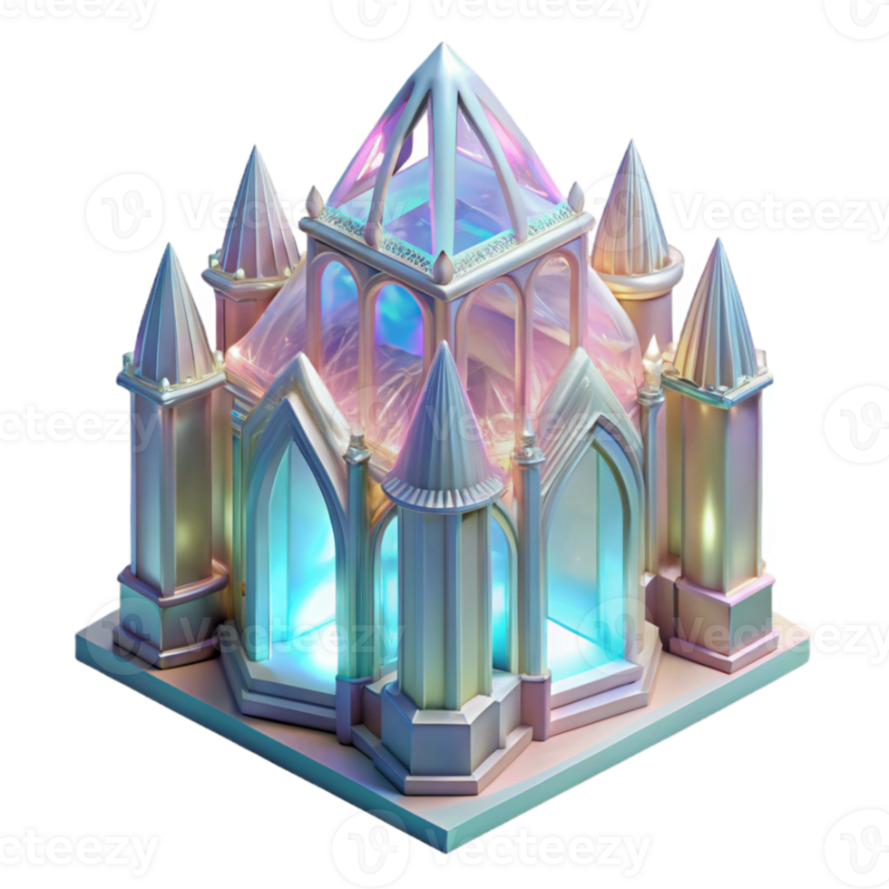 dramatic vintage magnificent contemporary A crystal palace, translucent walls and ceilings, iridescent light refracting through the structure, ethereal atmosphere, magical setting, delicate... png