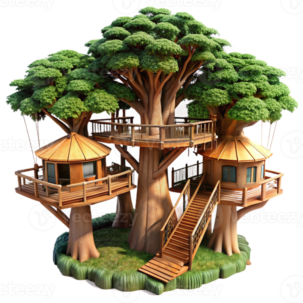 beautiful rustic extraordinary traditional A treehouse village built into giant redwood trees, intricate walkways and platforms, sunlight filtering through the leaves, fantasy setting, detailed... png