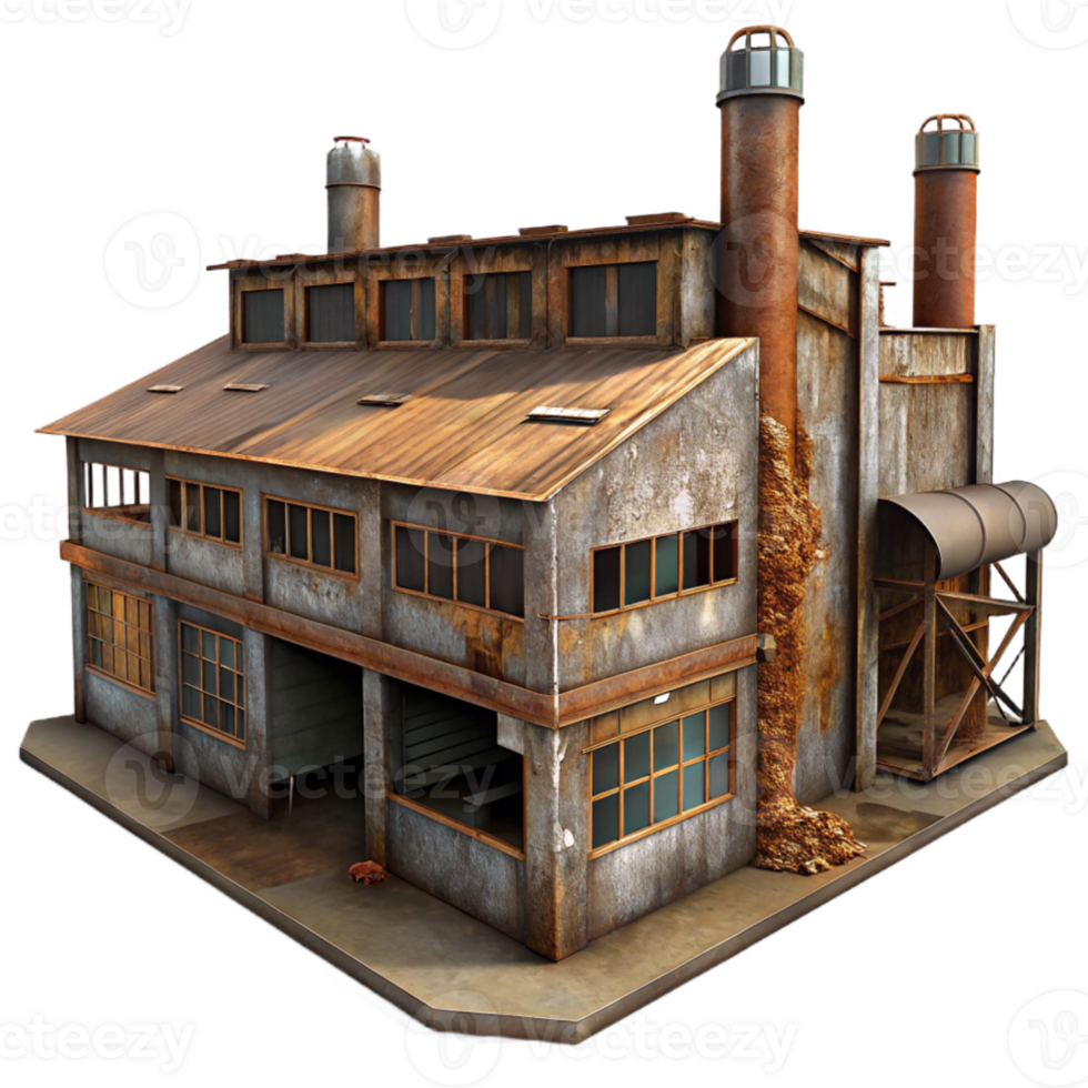 beautiful modern vibrant rustic An abandoned industrial factory, rusted metal and broken windows, dim lighting, post-apocalyptic setting, gritty textures, photorealistic rendering authentic... png
