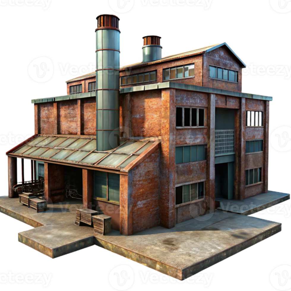 dramatic rustic serene minimalist An abandoned industrial factory, rusted metal and broken windows, dim lighting, post-apocalyptic setting, gritty textures, photorealistic rendering exclusive... png