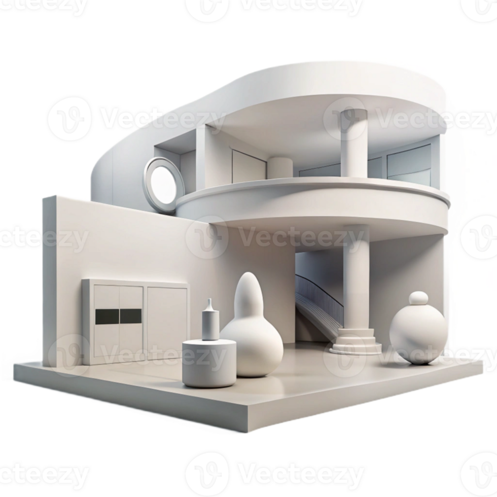 impressive traditional magnificent artistic A modern art museum, sleek white walls and minimalist design, natural light flooding the space, abstract sculptures, clean lines, architectural... png