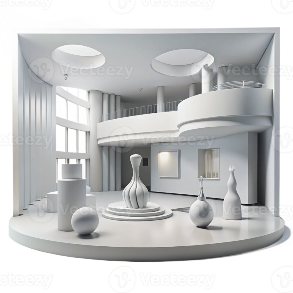 wonderful classic wonderful contemporary A modern art museum, sleek white walls and minimalist design, natural light flooding the space, abstract sculptures, clean lines, architectural photography... png