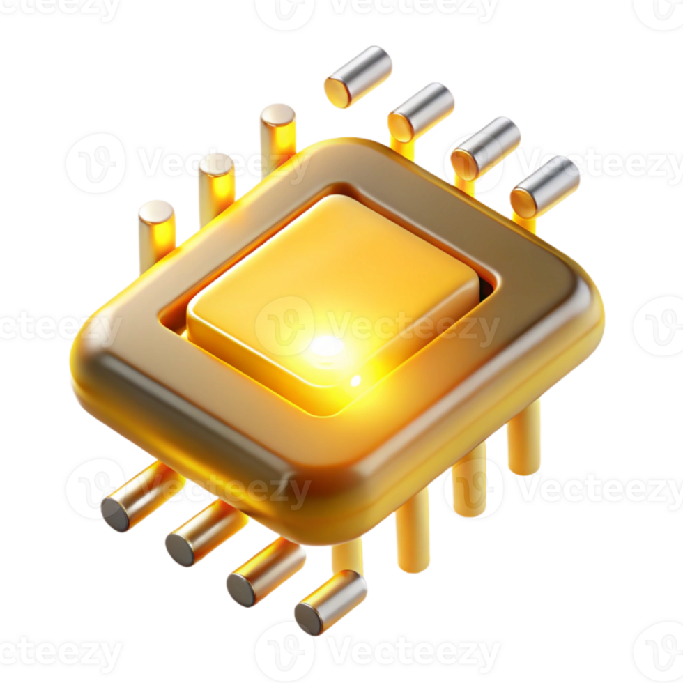 vibrant abstract vibrant vintage A single, levitating microchip emitting a powerful beam of golden light, depicted in a hyperrealistic style with visible intricate circuitry exclusive professional png