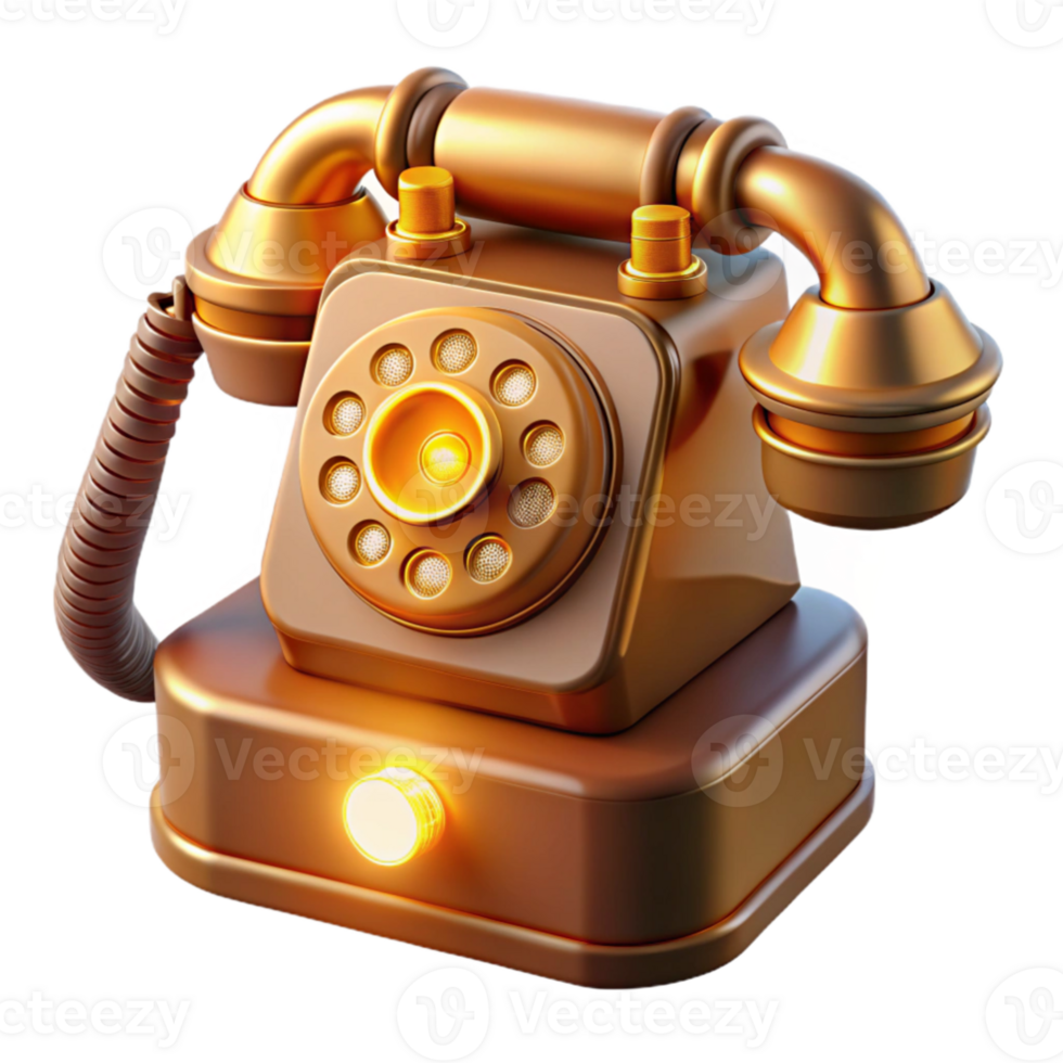 impressive rustic impressive creative A vintage rotary telephone morphing into a sleek, futuristic smartphone, bathed in a warm, amber glow, in a steampunk style premium professional png