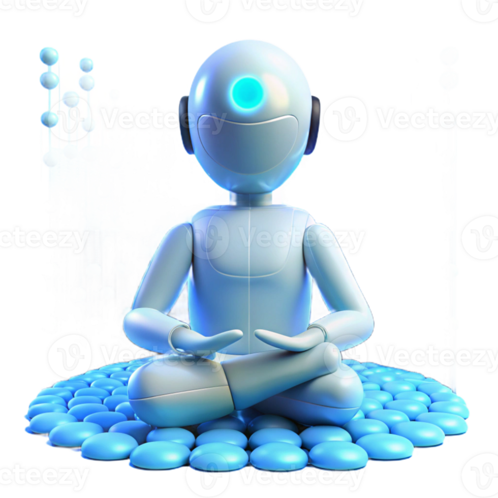 dramatic modern stunning classic A lone, robotic figure meditating amidst a field of binary code, bathed in a soft, ethereal blue light, in a spiritual style exclusive 4K png