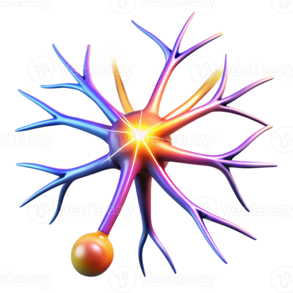 wonderful rustic magnificent creative A single, stylized neuron firing electrical impulses, illuminated by vibrant, multicolored flashes of light, in an abstract style genuine detailed png