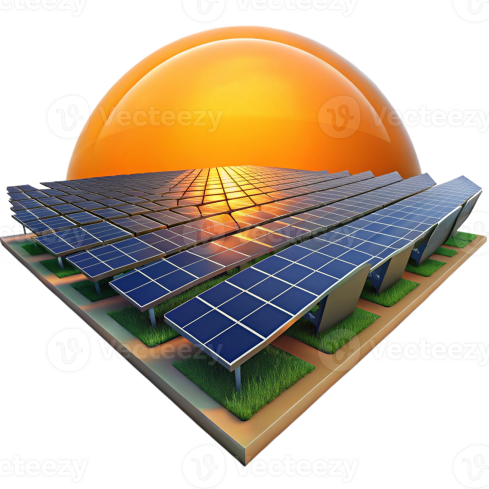 vibrant rustic stunning classic A field of solar panels stretching as far as the eye can see, reflecting a vibrant sunset, in a realistic style exclusive professional png