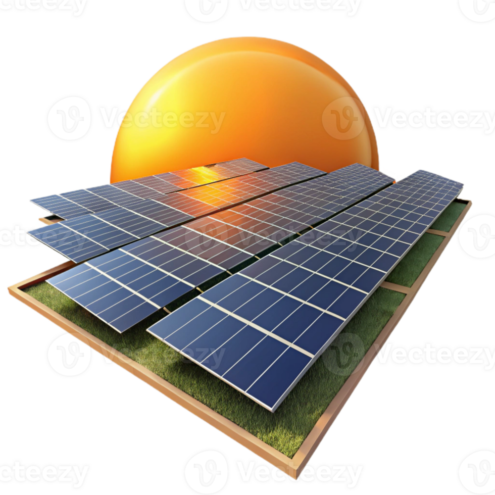 elegant minimalist dramatic traditional A field of solar panels stretching as far as the eye can see, reflecting a vibrant sunset, in a realistic style detailed 4K png