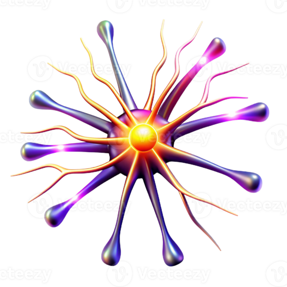 magnificent artistic impressive classic A single, stylized neuron firing electrical impulses, illuminated by vibrant, multicolored flashes of light, in an abstract style professional detailed png