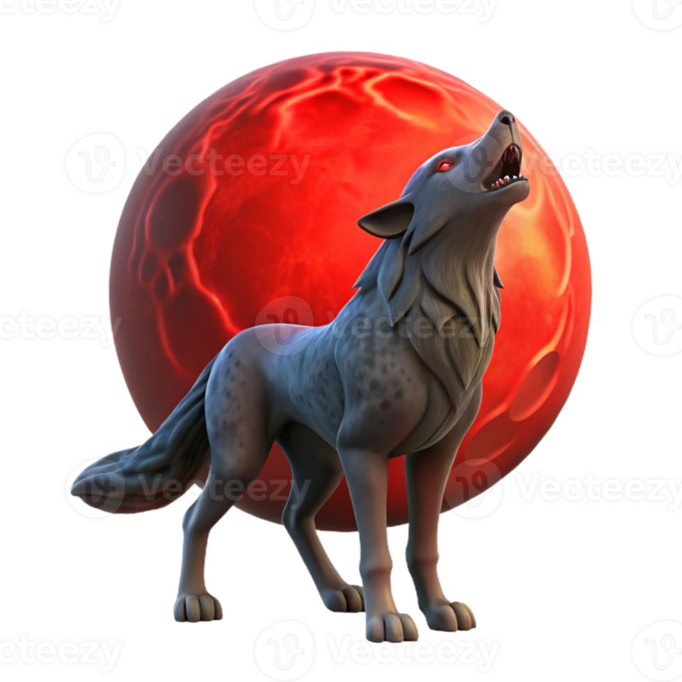 stunning traditional dramatic classic A lone wolf howling at a blood-red moon in a snow-covered forest, illuminated by the eerie moonlight. Dark fantasy style authentic genuine png