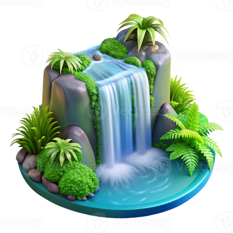 stunning artistic magnificent abstract A cascading waterfall plunging into a crystal-clear pool, surrounded by vibrant green moss and ferns, soft, diffused natural light, photorealistic style... png
