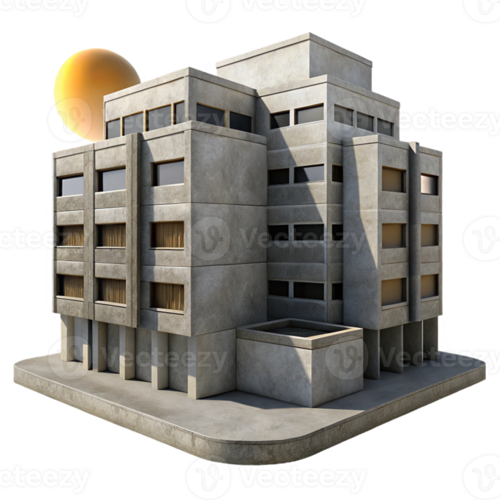 vibrant classic impressive artistic A Brutalist concrete apartment complex, stark shadows, harsh midday sun, gritty and realistic style high quality 4K png