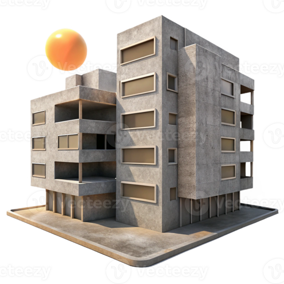wonderful classic dramatic creative A Brutalist concrete apartment complex, stark shadows, harsh midday sun, gritty and realistic style exclusive authentic png
