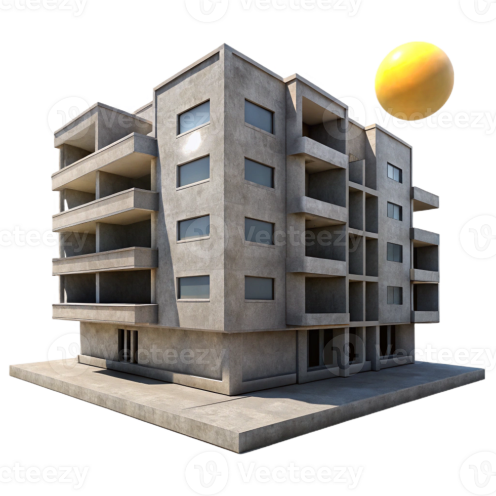 dramatic modern vibrant abstract A Brutalist concrete apartment complex, stark shadows, harsh midday sun, gritty and realistic style authentic high resolution png